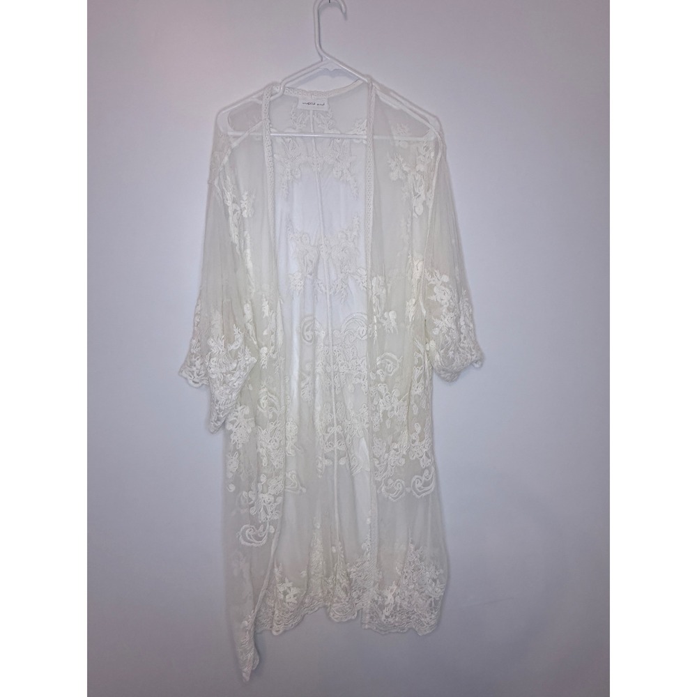 Mustard Seed Kimono Duster Floral Sheer Lace Wrap White One Size Boho Duster‎